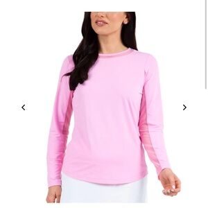 IBKUL Long Sleeve Crew with Mesh  Pink Golf Top